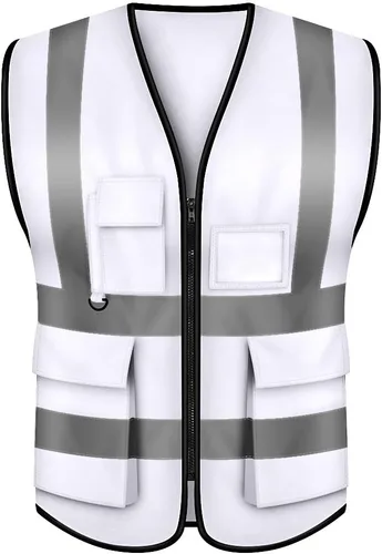 Miniatura 2 de TOPTIE Chaleco de seguridad blanco, chaleco de comando de incidentes con 5 bolsillos y tiras reflectantes de alta visibilidad de 2 pulgadas