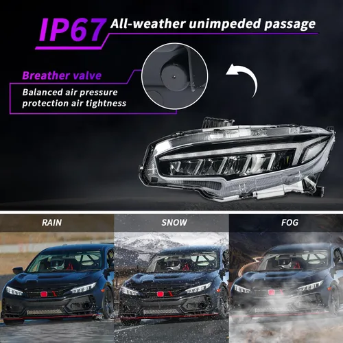 Miniatura 5 de Ensamble de faros Archaic Compatible para Honda Civic de 10ª generación 2016-2021, faro proyector con señal intermitente secuencial para Civic