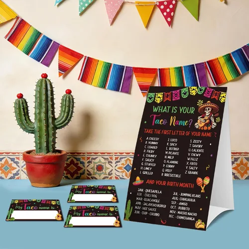 Miniatura 6 de COCHIE Juego de tacos para fiesta, familia, adultos, oficina, grupos grandes, con nombre de taco, decoración de fiesta mexicana con 36 calcomanías
