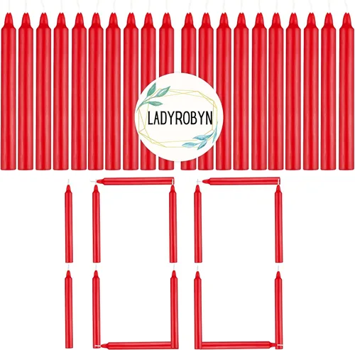 Miniatura 31 de Juego de 20 velas cónicas de color sólido, velas de cera de parafina sin goteo de 4 pulgadas con mecha de algodón, ideal para bodas, shabat, Rojo
