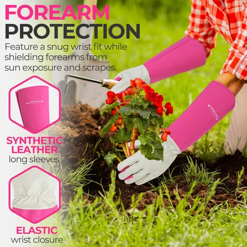 Miniatura 4 de HANDLANDY Guantes de jardinería de poda de rosas para hombres y mujeres, guantes largos a prueba de espinas, piel de cerdo, transpirables