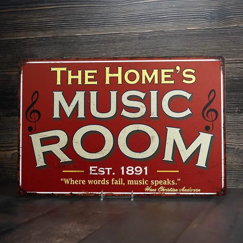 Miniatura 5 de Letrero personalizado para sala de música, letreros rojos, decoración de pared, decoración de canción, instrumento, guitarra, piano, placa