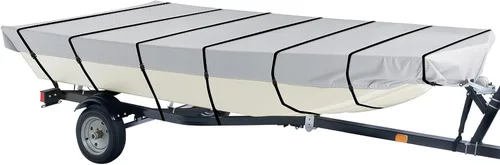 iCOVER Cubierta para bote Jon de 16 pies, lona de poliéster de grado marino resistente al agua, cubierta de amarre anti-UV remolcable, para botes de