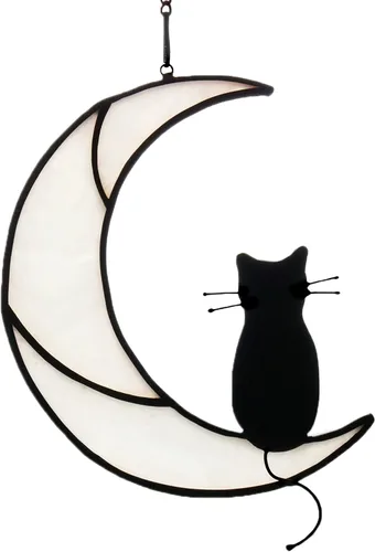 Miniatura 12 de Black Cat Decor On Moon Suncatcher Decoration,Cat Memorial Gifts for Cats Lovers Stained Glass Window Hangingt,Cats Loss Sympathy Gift,Pet Memorial
