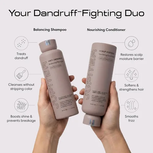 Miniatura 2 de Jupiter Champú anticaspa, acondicionador y exfoliante de cuero cabelludo para cuero cabelludo escamoso, con picazón y seco - Hidrata y reduce