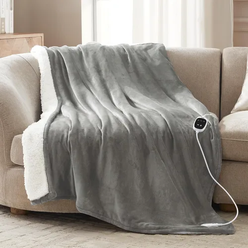 Miniatura 7 de Bwarm Manta térmica eléctrica de imitación lejana, manta de forro polar Sherpa para mujer, manta de piel sintética de Navidad para sofá, cama