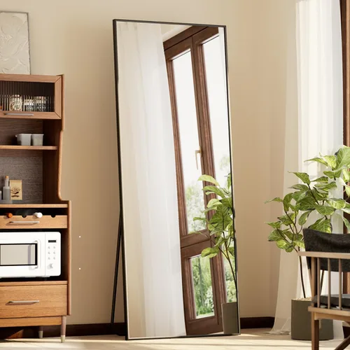 Miniatura 3 de BEAUTYPEAK - Espejo de longitud completa con soporte, de 56 pulgadas x 21 pulgadas, espejo de piso con marco fino de aleación de aluminio, espejos