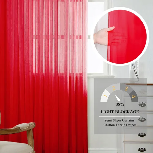 Miniatura 4 de ShinyBeauty Cortinas de gasa rojas de 84 pulgadas de largo, paquete de 2 cortinas transparentes de 29 x 84 pulgadas, 2 paneles de cortinas de gasa