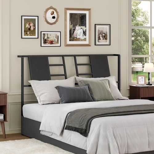 Miniatura 4 de MAHANCRIS Cabecera de cama de metal industrial con patas ajustables y adaptadores compatibles, se adapta a la mayoría de marcos de cama, color negro