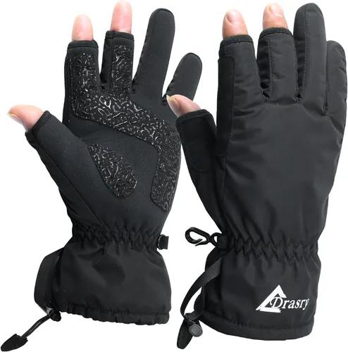 Drasry Neoprene Palm Ice Fishing Gloves 3-Cut Fingers Warm for Men and Women Cold Weather Insulated Great for Winter Fly Fishing Photography Running