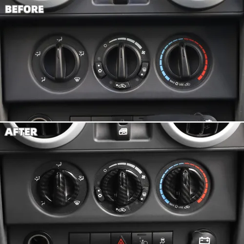 Miniatura 2 de Cubierta de botón de interruptor de aire acondicionado de fibra de carbono compatible con Jeep Wrangler JK JKU Sport X Sahara Rubicon 2007-2010