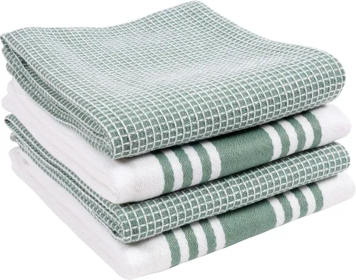 KAF Home - Juego de 4 toallas de cocina con banda central, de 18 x 28 pulgadas, absorbentes, duraderas, suaves y bonitas, perfectas para limpiar y