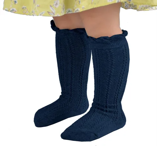 Miniatura 2 de Epeius - Calcetines altos de algodón para bebés y niñas, de uniforme, calcetas con vuelos (Paquete de 3 o 5)