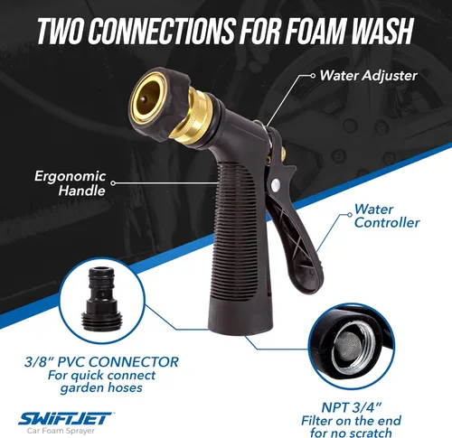 Miniatura 3 de SwiftJet Pistola de espuma para lavar el auto + manopla de microfibra - Funciona con cualquier jabón - Pulverizador de espuma para coche