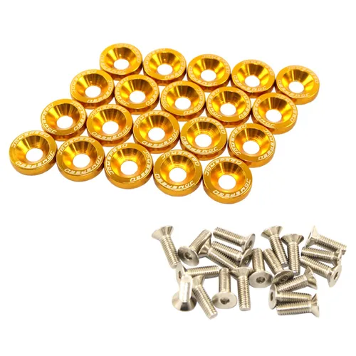 Miniatura 11 de JDMSPEED Kit de 20 Piezas de Arandelas de Guardabarros de Aluminio Billete CNC Cromado Neo para Vestir el Compartimento del Motor