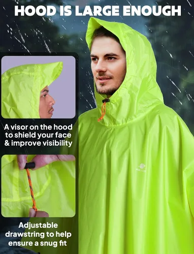 Miniatura 40 de ANYOO Poncho de lluvia con capucha para adultos, impermeable, ligero, para hombres y mujeres, chaqueta de lluvia reutilizable para emergencias al