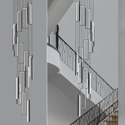 Miniatura 20 de Lámpara Colgante Moderna de Altura Ajustable Luminaria Negra 252W LED Luces Colgantes 12 Anillos Candelabro Rectangular Escalera Candelabro Grande