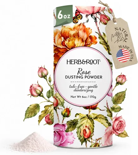 Herb & Root Polvos corporales para espolvorear sin talco. Rosa, vainilla, sándalo, lavanda, jazmín y sets de regalo (tamaño completo, rosa)