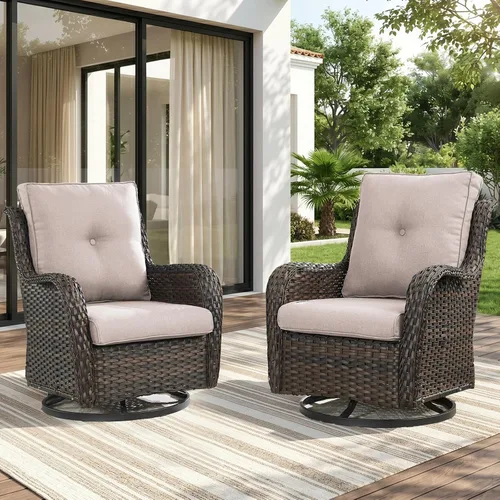 Rilyson Mecedora de mimbre - Juego de 2 sillas mecedoras de mimbre para patio, sillas mecedoras de ratán para porche al aire libre, terraza, jardín,