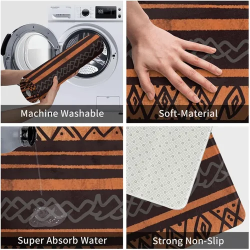 Miniatura 5 de Tapete de tela de barro africano con estampado tribal para puerta delantera, tapete de baño absorbente antideslizante para interiores, para entrada