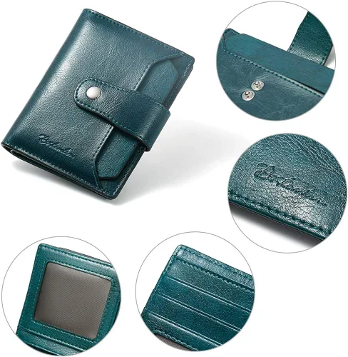 Miniatura 4 de BOSTANTEN - Billetera de cuero para mujer con bloqueo RFID, pequeña, con cremallera, de bolsillo, para tarjetas, con ventana para documento