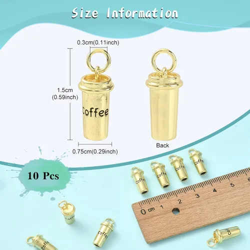 Miniatura 2 de LiQunSweet 10 dijes dorados para taza de café para hacer joyas, amantes de la oferta, manualidades, collares, llaveros