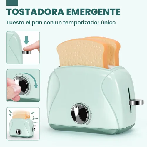 Miniatura 5 de Juego de juguetes de electrodomésticos de cocina con cafetera, mezcladora, tostadora, licuadora, juego de cocina para niños, accesorios de cocina