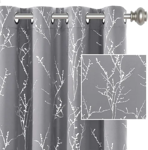 Miniatura 12 de H.VERSAILTEX Cortinas opacas para dormitorio, con estampado de ramas de árbol, con aislamiento térmico y ojales, cortinas de ventana gruesas y Gris