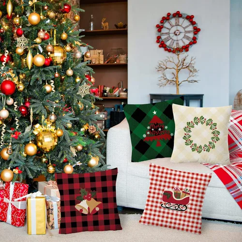 Miniatura 5 de YIYEA Juego de 4 fundas de almohada de terciopelo de Navidad de 16 x 16 pulgadas, fundas de almohada de terciopelo para decoraciones navideñas