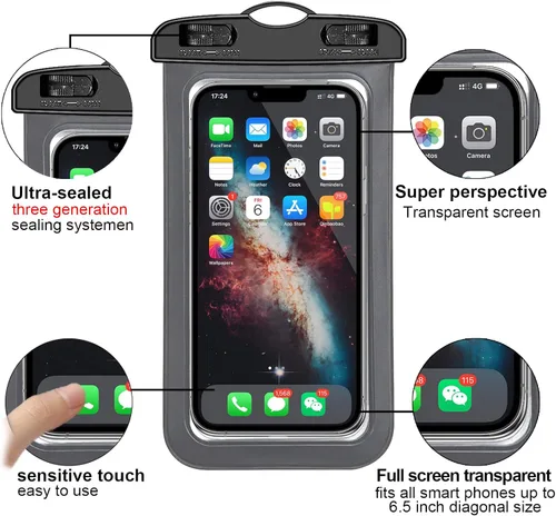 Miniatura 3 de Famoby Paquete de 6 bolsas impermeables universales multicolor de hasta 8.3 pulgadas, funda impermeable para teléfono, nivel de protección: IP68