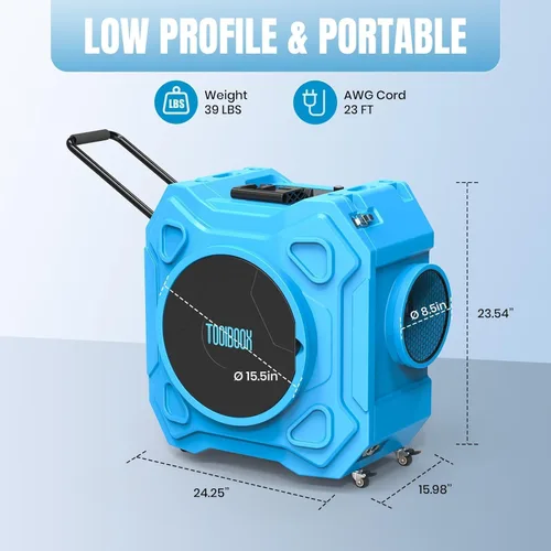 Miniatura 9 de Depurador de aire con filtración de 3 etapas, máquina de aire negativo HEPA de 750 CFM con ruedas bloqueables de 360° y mango plegable automático