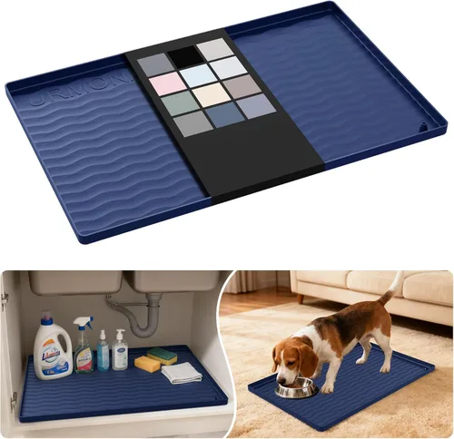 Miniatura 15 de URMONA Tapete de silicona impermeable para debajo del fregadero, 34 x 22 pulgadas, forro para estante de cocina y baño, protector de gabinetes