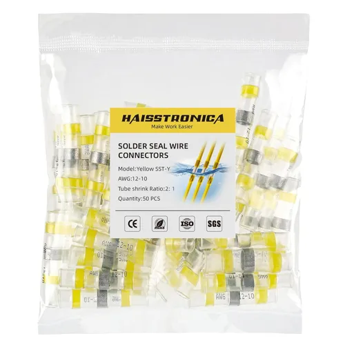 haisstronica 50 conectores de alambre con sello de soldadura, impermeables, termorretráctiles, terminales para embarcaciones, electricidad,
