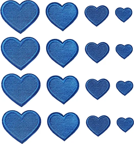 24 parches para planchar con corazón azul, parches bordados con corazón para ropa, chaquetas, sombreros, mochilas, jeans