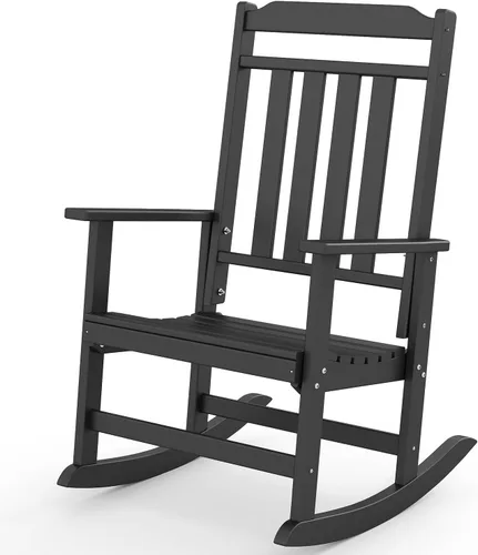 Miniatura 12 de GREENVINES Juego de 2 sillas mecedoras para exteriores Plástico HDPE Mecedoras de patio Silla mecedora de porche De gran tamaño Respaldo