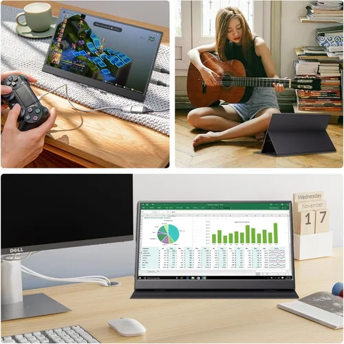 Miniatura 5 de Monitor portátil de 15.6 pulgadas 1080P FHD IPS para juegos con USB-C y HDMI, pantalla externa ultradelgada de peso ligero con cubierta inteligente
