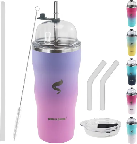 Miniatura 13 de Vaso aislado de 20 onzas con popote y tapa, pajitas de acero inoxidable para vaso, taza de viaje al vacío de doble pared, a prueba de derrames, taza