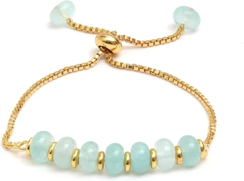 Miniatura 32 de Gempires - Pulsera de cuentas redondas naturales, chapada en oro amarillo de 14 quilates, joyería hecha a mano, pulseras ajustables para mujer