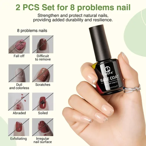 Miniatura 5 de MEFA Juego de 2 piezas de 15 ml de esmalte de uñas de gel, capa superior y base, esmalte de uñas de gel sin necesidad de limpieza, efecto de brillo