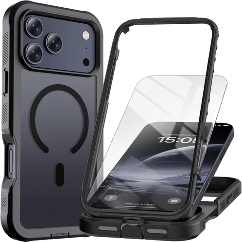 Miniatura 14 de Funda magnética para iPhone 13 Pro Max, protector de pantalla, compatible con MagSafe, protección contra caídas de grado militar, protección