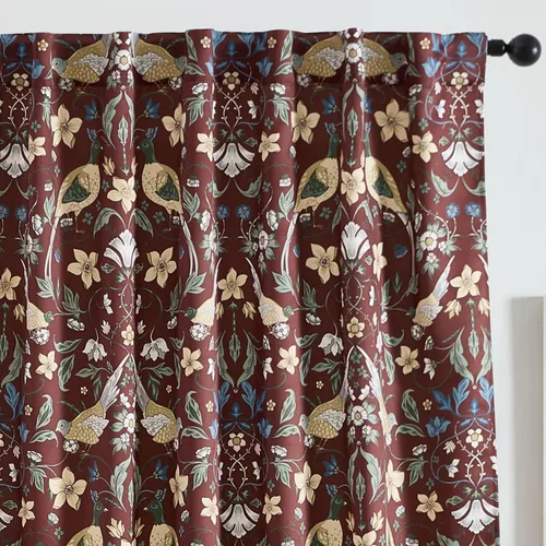 Miniatura 16 de HLC.ME Florence - Cortinas con estampado floral y de pájaros, con pestaña trasera y bolsillo para barra, cortinas para oscurecer el dormitorio