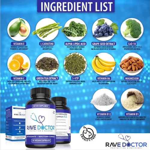 Miniatura 4 de Suplemento Rave Doctor 5 HTP - Vitaminas Esenciales de Rave para Asistentes a Festivales, Accesorios de Rave, Esenciales de Festival, Equipo