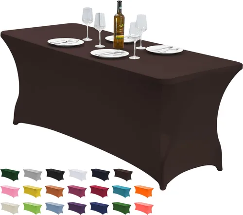 Miniatura 12 de CWK - Funda de mesa de elastano elástica impermeable de 6 pies para mesas rectangulares - Mantel elástico ajustado para mesas plegables, tela Rosa