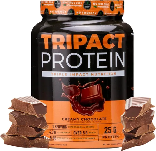 Miniatura 11 de Nutrology TRIPACT Proteína en polvo – Batido de reemplazo de comidas 7 en 1 con proteína de suero en polvo alimentado con hierba, guisante, arroz