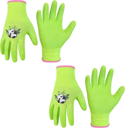 Miniatura 8 de HANDLANDY 3 pares de guantes de jardinería para niños sin látex, guantes de jardín para niños y niñas con revestimiento de nitrilo para niñas y Verde