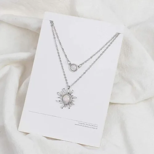 Miniatura 2 de MJartoria Gargantilla en capas de doble cadena de girasol con colgante de cristal de sol y luna, collares de joyería BFF regalos para mujeres y niñas