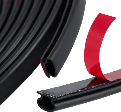 QDiShi Tira de sellado de puerta de goma negra en forma de D de 0.39 x 0.23 pulgadas, tapón autoadhesivo para marco de puerta, ventana, reducción de