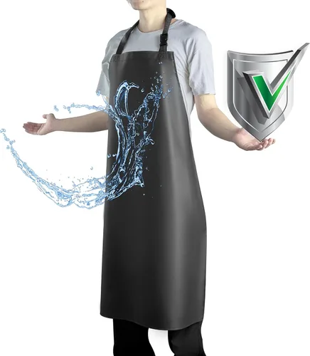 Delantal impermeable con cómodo babero ajustable de goma de vinilo para lavavajillas, delantal resistente para hombres y mujeres lavavajillas Negro
