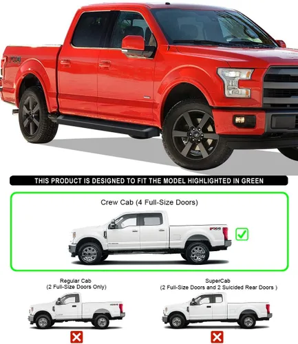 Miniatura 4 de APS Estribos negros compatibles con Ford F-150 2015-2026 SuperCrew Cab & F-150 Lightning 2022-2026 & F-250 F-350 Super Duty 2017-2026 Crew Cab