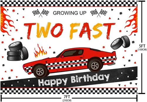 Miniatura 5 de SENDY Carro de carreras de 7 x 5 pies, dos telón de fondo rápido, decoración de fiesta de segundo cumpleaños, suministros para niños, tablero